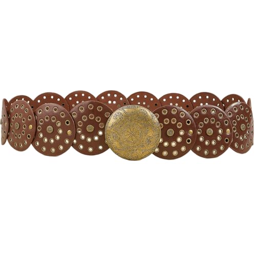 IZUS Classic-Retro Oval-Concho-Buckle Western-Belt for Women-Dresses Wide-Disc Cowgirl-Belts Boho-Country-Style