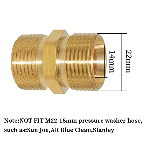 Image of M22 Pressure Washer Hose Extension Coupler Metric 14mm Male to M22 14mm Male Thread Brass Coupler Fitting Adapter 4500PSI (Pack of 2)