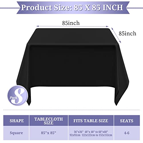8 Packs Black Square Tablecloth,85X85 Inch Black Polyester Table Cover For Small Square Tables,Washable Resistant Stain And Wrinkle Table Cloth,For Wedding,Banquet,Restaurant And Parties Decorate #TOP1