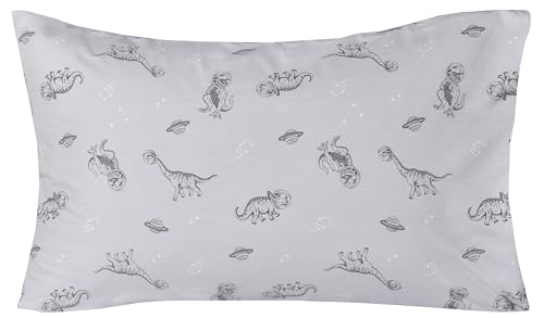 Image of Scientific Sleep Gray Dinosaur Space Walk Universe Travel 100% Cotton 4 Pcs Twin Bed Sheet Set Kids Toddler Teen, Flat Sheet & Fitted Sheet & Pillowcase Kids Bedding Set Full