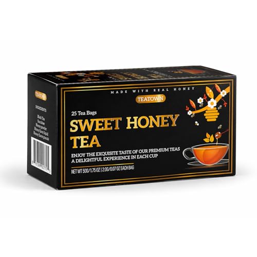 Image of Life Plus Style Gourmet Tea Town Sweet Honey Black Tea Premium Individually Wrapped 25 Tea Bags Caffienated Smooth & Sweet Black Tea Blend with Honey Enjoy Hot or Iced