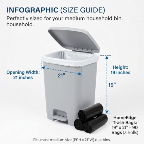 Image of HomeEdge Black Garbage Bags Medium Size (19 x 21 Inches) - Pack of 3 Rolls (90 Bags) | Thick Leakproof Trash Bags for Home, Kitchen, and Office Waste Management