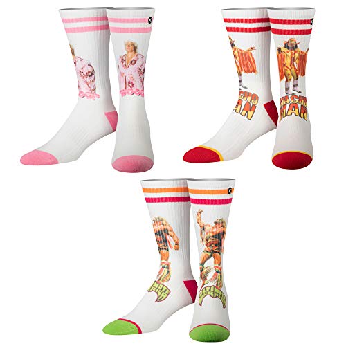 Odd Sox, Unisex, WWE Wrestling, 3 Pack Flair Savage Warrior, Crew Socks, Fun