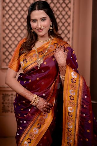 Image of SGF11 Women's Kanjivaram Pure Soft Silk Saree With Unstitched Blouse Piece