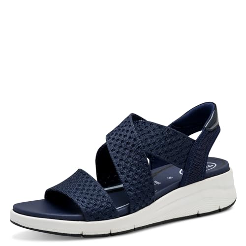 Tamaris Comfort Damen Sandalen flach zum Schlupfen Vegan, Blau (Navy), 39 EU