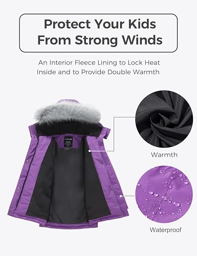 Image of Wantdo Girls' Long Winter Coat Waterproof Puffer Jacket Warm Parka Hooded