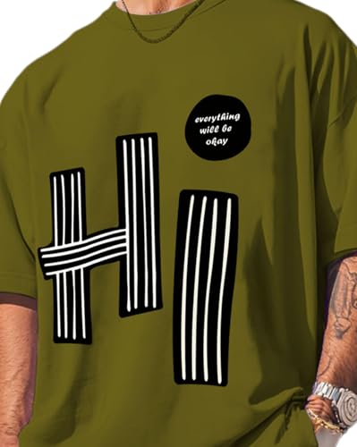 Image of AUSK Mens Loose Fit Oversized Printed Cotton T-Shirts Half Sleeve Drop Shoulder Men Tshirt