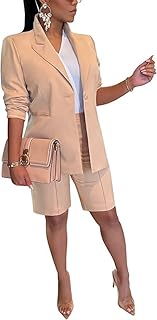 Women's 2024 Two Piece Outfits Casual Solid Color Open Front Blazer Shorts Set One Button Up Jacket and Bermuda Short Suits