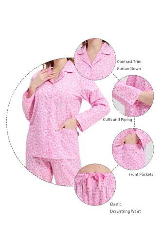 Image of GLOBAL Women Cotton Pajamas Long Sleeve PJs Button Down Sleepwear S-3XL