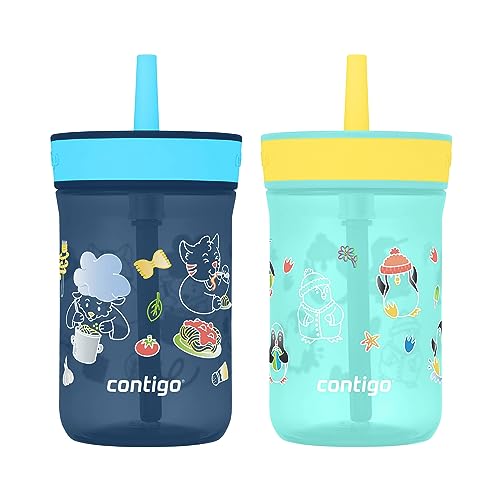 Contigo Kids Leighton Straw Tumbler with Spill-Proof Lid 14oz. 2 Pack Blueberry & Jade