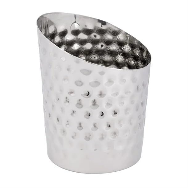 Olympia Hammered Chip Cup 480ml - Reusable Food Cup for Restaurants Pubs, Catering FU280, Silver, 112x95mm