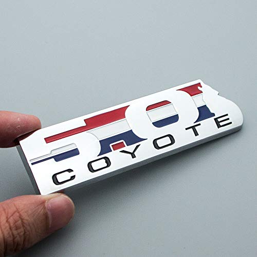 Image of 2 Pc 5.0 Coyote Emblem 3D Badge V8 5.0L Howling Sticker Nameplate Logo Fit for 150 (Silver)