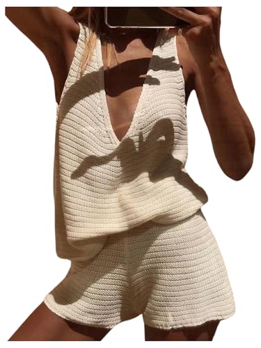 SOLY HUX Women's 2 Piece Outfits Deep V Neck Sleeveless