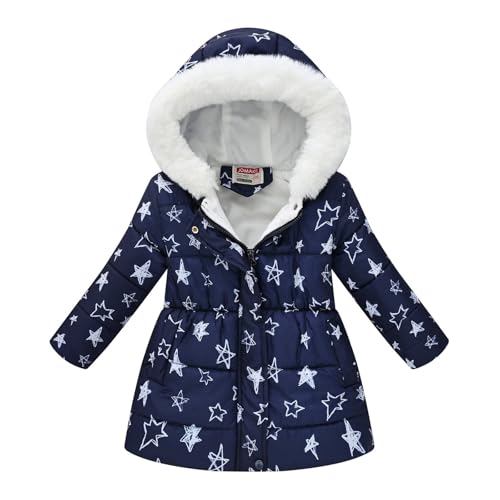 Little Girls Winter Coats Kids Star Prints Furry Hoods Light Puffer Down Jacket Outwear with Pockets2
