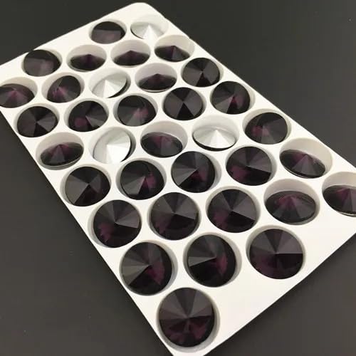 Generic Glass Crystal 6Mm 8Mm 10Mm 12Mm 14Mm 16Mm 18Mm Fancy Colors Mix Rivoli Round Shape Glue On Rhinestone Beads Handicraft DIY Trim - (Color: Amethyst/Size: 12Mm 20Pcs)
