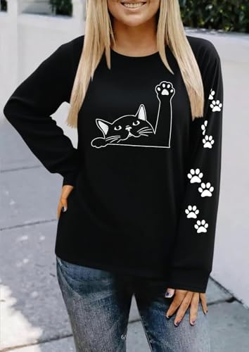 Image of Cat Shirts for Women - Loose Fit Lightweight Long Sleeve Animal Tops