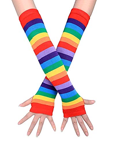YELAIVP Over Knee Rainbow Thigh High Socks Gloves Set Cosplay Accessories Arm Leg Warmers for Girls3