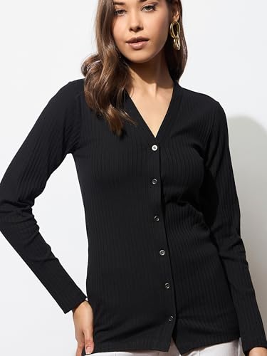 Image of barcino Black Rib Front Button Top