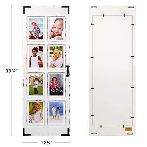 EXCELLO GLOBAL PRODUCTS Window Picture Frame Holds Eight 4x6 or 5x7 Photos: Ready to Hang Rustic, Barnwood, Farmhouse, Beach House Wood Picture Frame (White)
