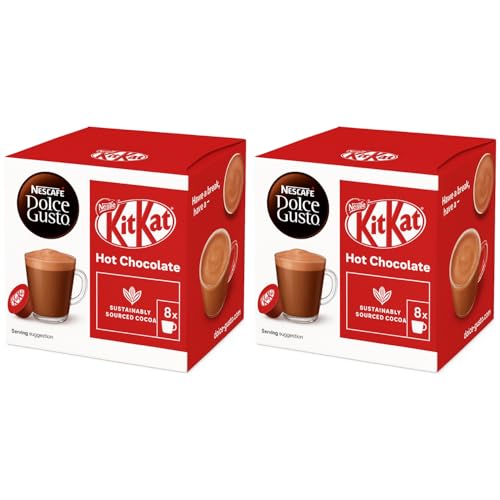 Image of Nescafe Dolce Gusto KitKat Hot Chocolate Pods - (Pack of 2) - 256g Box By COUGAR - Compatible with Dolce Gusto Machines | 32 Capsules | Creamy Cocoa Drink with Signature KitKat Flavour | Rich, Smooth & Velvety Texture | Perfect for Home, Office & Chocolate Lovers - (Imported-UK)