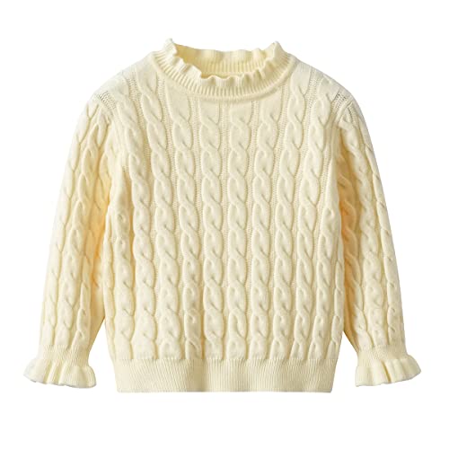 Kids Girl Cable Knit Ruffle Pullover Turtleneck Sweater Long Sleeve Knit Clothes Chunky Jumper Tops3