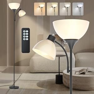 GERGO Led Floor Lamp, Super Bright 11W+7W 2100LM Torchiere Floor Lamps for Living Room, Stepless Adjustable 4 Color Temperatures 3000K-6000K with Remote Control for Bedroom (Matte Black)
