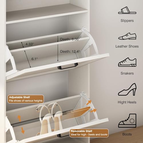 Image of 24 inch W Hidden Shoe Storage Cabinet with 2 Flip Drawers & Open Storage