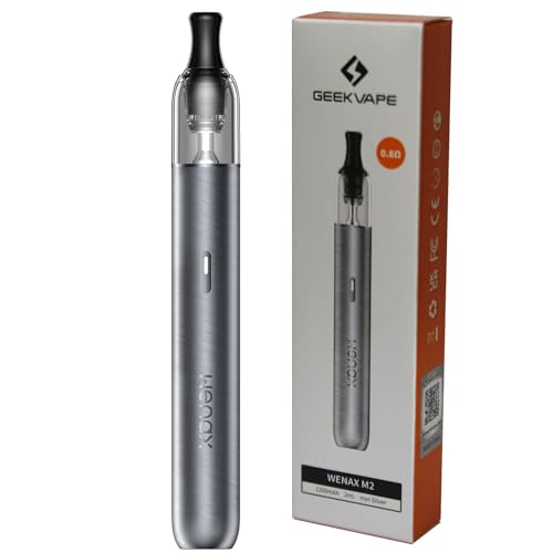 GEEKVAPE Wenax M2 Kit 0.8ohm (14-16W) Built in 1200mAh Batterie Vape Fit wenax M1 Cartouche MTL/Auto Draw Vaporisateur activé 2ml - sans nicotine(Édition standard) (Argent fer)