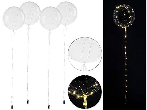 infactory Pack de 4 Ballons Transparents Ø env. 20 cm avec Guirlande à 40 LED -Blanc Chaud