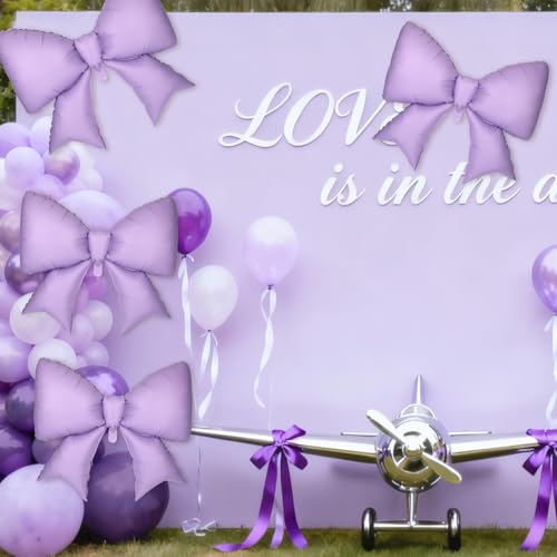 Image of 4Pcs Giant Bow Balloons, 97.5cm /38in Big Elegant Coquette Theme Balloons for Birthday Wedding Engagement & Party Large Decorations Bridal & Bachelorette Supplies (Purple)