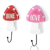 Notakia 2pcs Pink Handcrafted Wooden Mushroom Coat Hooks, Farmhouse Decorative Wall Hooks for Hanging, Cute and Unique Design Mushroom Rustic Home Decor