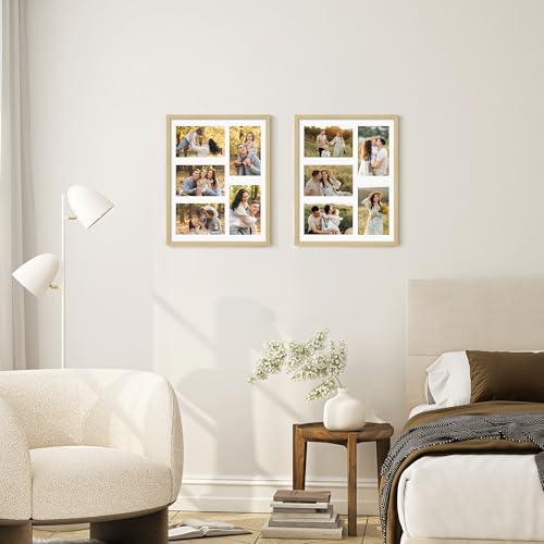Image of DUENPY 11x14 Collage Picture Frame, Made of Natural Solid Wooden Picture Frames, Displays Five 4x6 Picture Collage, or 11x14 (Without Mat) Wall Decor, Wall Hanging, or Tabletop, Solid Color.