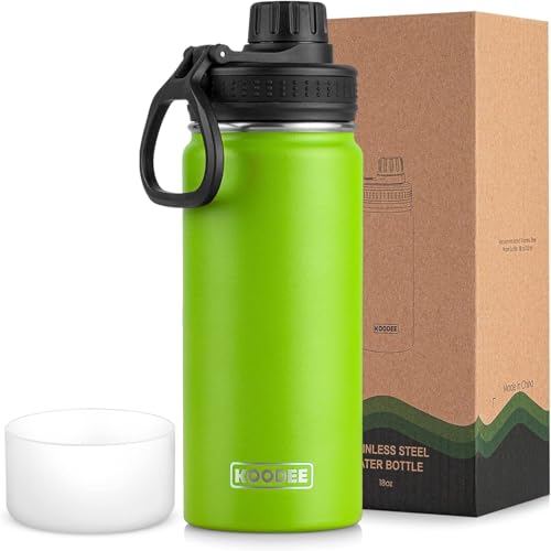 Image of koodee Insulated Water Bottle, 18 oz Stainless Steel Double Wall Vacuum Wide Mouth Sport Bottle with Leakproof Spout Lid (Apple Green)