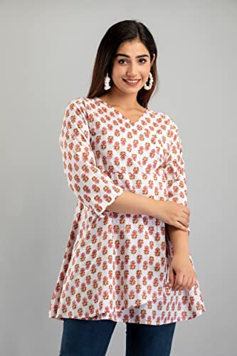 Image of feranoid Floral Print Angrakha 3 Sleeves Flared Kurti