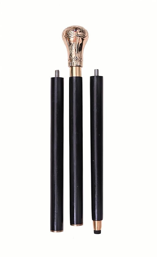 Replica di Bat Masterson - Bastone da passeggio in legno fatto a mano da 95,2 cm, con manico in ottone, finitura nera e oro, elegante bastone da passeggio per uomini e donne