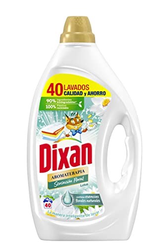 Dixan Gel Aromaterapia Lotus & Aceite de Almendra, Detergente Líquido para Lavadora 40 Lavados, jabón líquido con aceites esenciales para lavar la ropa blanca y de color., versión antigua