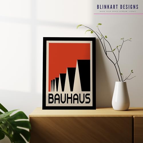 Image of BLINKART Vintage Bauhaus Retro Geometric Aesthetic Poster Gallery | Colorful Wrap Framed For Home Office Studio Living Room Modern Art Studio Decoration Abstract Shapes | (d151) | 13x10 Inch