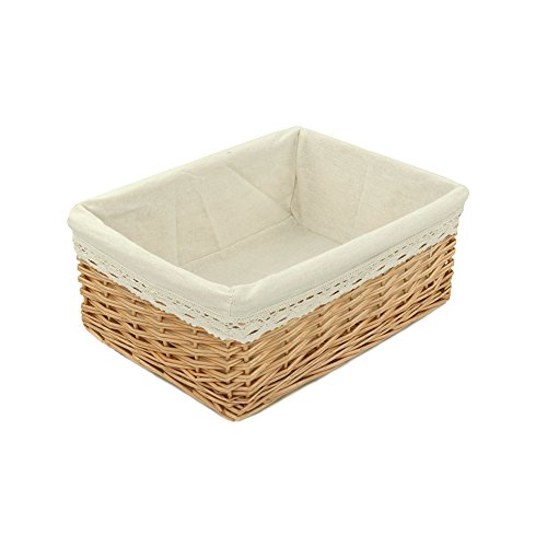 Rurality Plain and Elegant Wicker Storage Basket with Liner,Medium