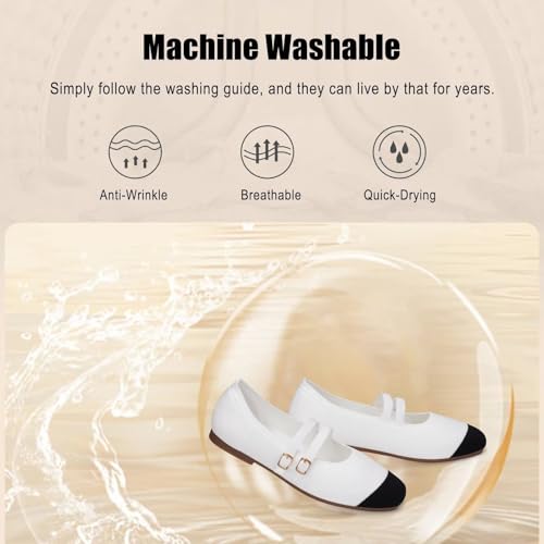 Image of Frank Mully Women's Flats Square Toe Mary Jane Shoes Ballet Flats with Strap Comfortable Slip On Knit Shoes Dressy Casual
