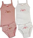 EloModa 4-teilig Mädchen-Unterwäsche-Set Unterhemden Slips Baumwolle; Weiß/Rosa/122/128