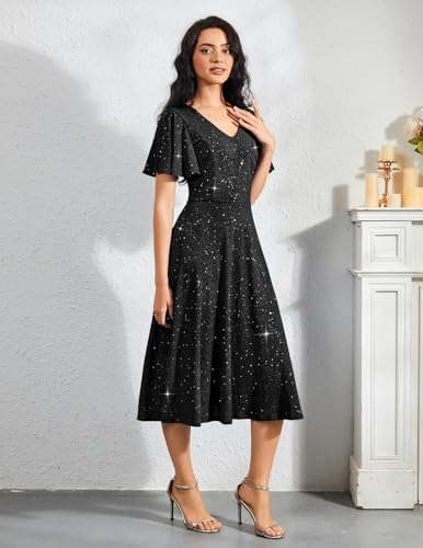 Image of Bridesmay Women's Formal Wedding Guest Dress for Women 2026 Short Sleeve Fit and Flare Tea Party Dresses