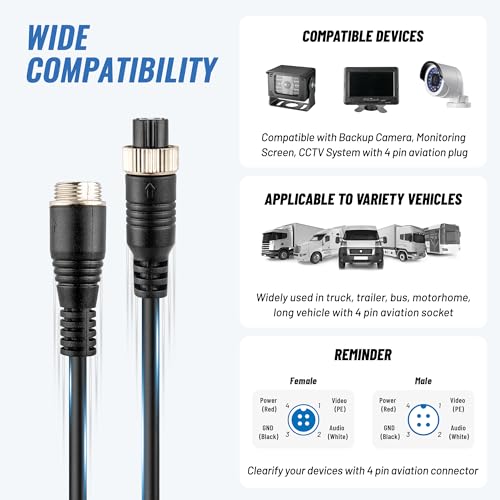 EWAY 4 Pin Aviation Male Plug to RCA Video Cable Female Adapter, RCA to M12 4 Pin Aviation Monitor/Camera Connector Wire Composite Video Cable 36cm/14.17" Cord for Car Camera Install by EWAY - Used condition - Image 7