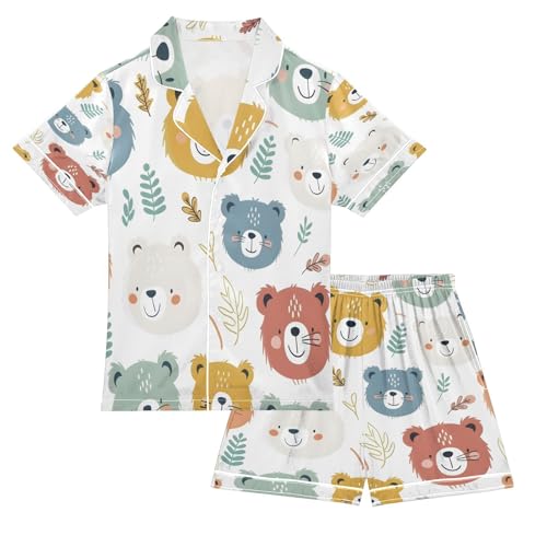 senya Pajama Sets Silky Button Down Nightwear Sleepwear Size 5-14 Years Cute Blue Yellow Bear