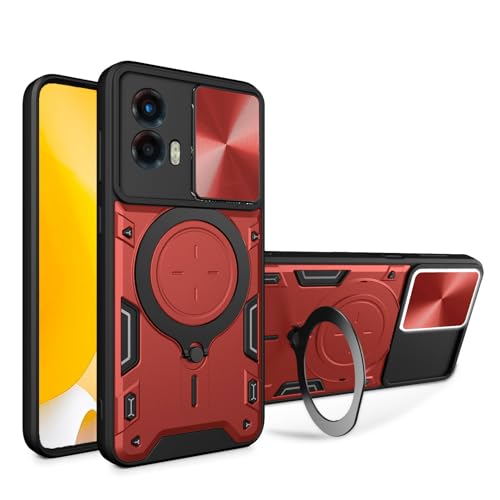 Compatible with Moto G54 5G XT-2343-1 Case,Car Mount Magnetic Shell Compatible with Motorola Moto G54 Turbo Edition Built-in Kickstand with Slide Lens Case Cover Red