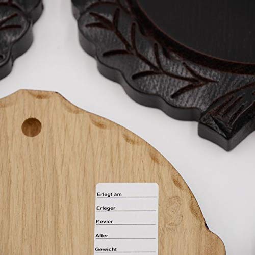 GTK - Juego de 5 placas de cuña talladas oscuras AF 14 cm con 5 hojas de roble de 6 hojas, tabla de cuñas, tabla de especias, cartel para trofeos