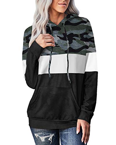 Angerella Womens Color Block Camo Sweatshirt Hoodies with Pocket Long Sleeve Fall Pullover Tops Shirts Blouse Black XL