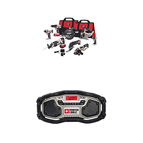 PORTER-CABLE PCCK619L8 20V Max 8-Tool Combo Kit with PORTER-CABLE PCC771B Bluetooth Radio