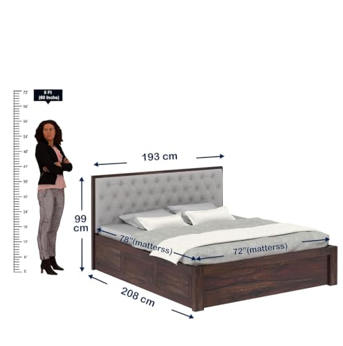 Image of Ganpati Arts Sheesham Wood Decan King Size Bed with Box Storage | Wooden Double Bed Cot Palang for Bedroom, Home & Hotel Furniture (Walnut Finish)
