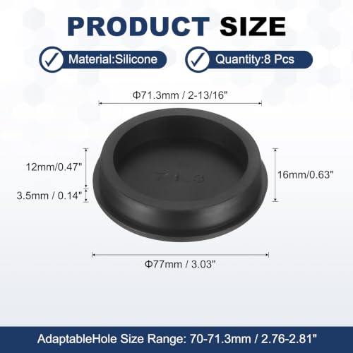 Image of MECCANIXITY 8pcs T-Shaped Silicone Plugs 71.3mm 2-13 /16 Inch Dia Snap in Plug Hole Seal Cover Round Rubber Stopper for 70-71.3mm Holes Kitchen Rubber Bulkheads Waterproof Sealing, Black