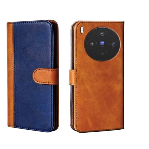 Image of amazon basics Vivo X300 5G Flip Cover | Card Pockets Wallet & Stand | Flip Cover for Vivo X300 5G (Beige and Blue)